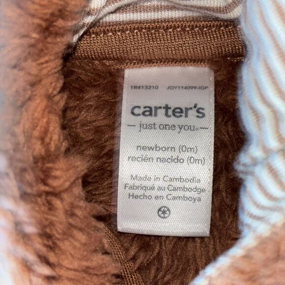 Carters Ultra Plush One Piece Brown Bear Jumpsuit For Babies Newborn - Picture 4 of 7